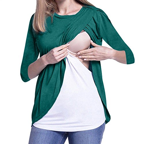 ALIKEEY Las Mujeres La Maternidad Enfermeria Wrap Top Blusa De Manga Tres Cuartos De Doble Capa De Cap Seguro Salud Cuidado Personal, One Step Alta