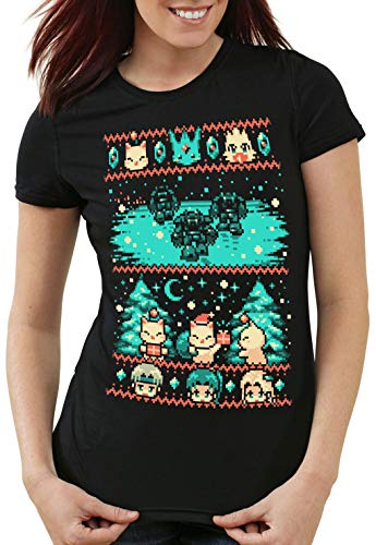 A.N.T. Fantasy Pixel Christmas Suéter de Navidad Camiseta para Mujer T-Shirt Final Ugly Sweater navideño, Talla:L