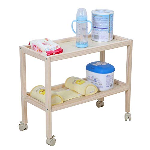 AZWE Cambiador de madera con ruedas 2 Shelfdiaper Changing Station Organisation Portátil, Natural (2 Kg)