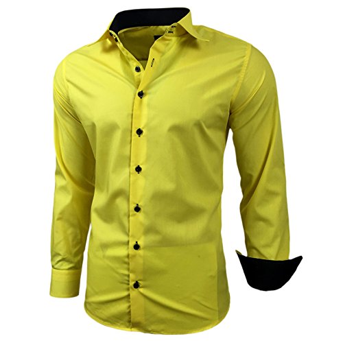 Baxboy – Camisa para hombre de corte ajustado fácil de planchar, para traje, negocios, bodas, ocio – Camisa de manga larga para hombres R-44, talla: S, color: amarillo