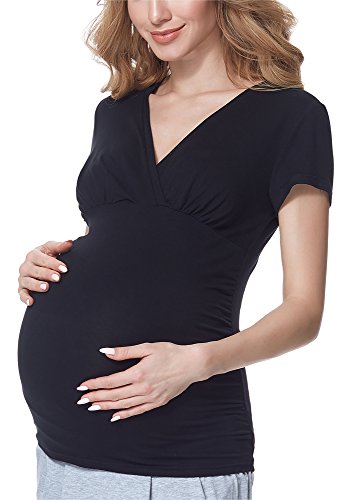 Bellivalini Premamá Camiseta Lactancia Maternidad Mujer BLV50-123 (Negro, M)