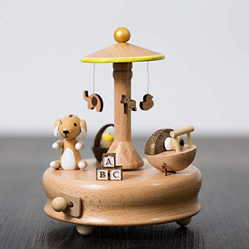Caja De Música Carrusel para Niños,Madera Manual Creativo Adorable Puppy Sonar La Campana De Un Reloj De Diseño Duro Music Box (Ciudad del Cielo), Una Melodía para Cumpleaños Regalos De Nav