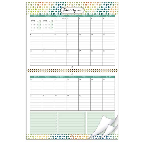 Calendario de pared 2020- mes calendario 2020 para ver dos formas colgantes, con bolsillo interior y bucle para bolígrafo, bloques grandes con reglas, 39x29 cm