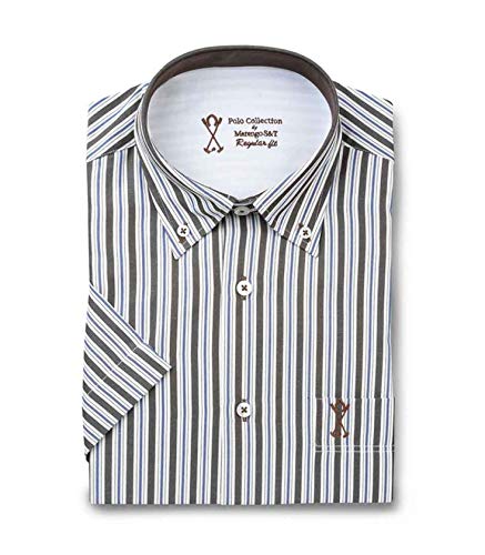 Camisa de Hombre Manga Corta, con Rayas Verticales de Color Azul y Chocolate - 6_2XL, Chocolate