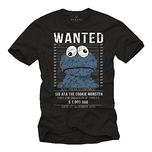 Camisetas Divertidas Hombre Manga Corta - Wanted Cookies Galletas Negra L