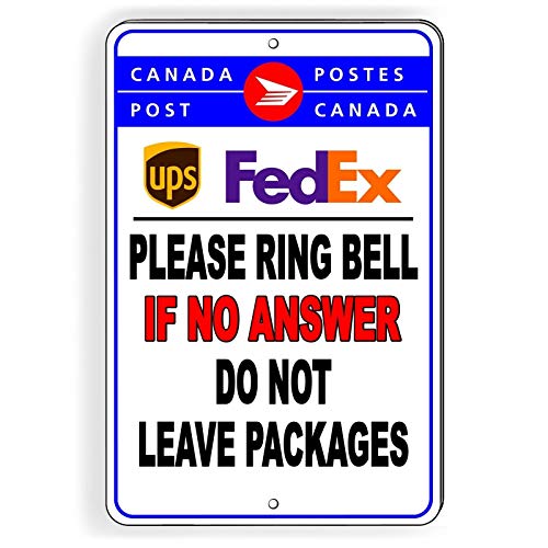 Cartel de Metal con Texto en inglés Canada Post Delivery Ring Bell No Answer Do Not Leave Packages