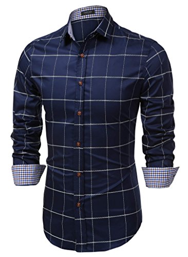 Coofandy Camisa a Cuadros Manga Larga para Hombre Azul Talla-S