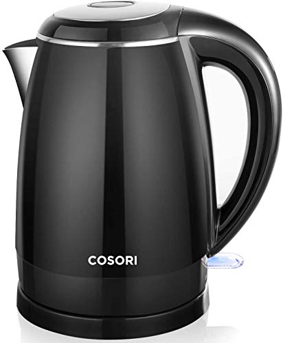 COSORI Hervidor de Agua Eléctrico de Acero Inoxidable, Capacidad 1,7 Litros, Calentador de Agua de Ahorrar Energía, Libre de BPA, Apagado Automático y Protección de Ebullición en Seco, Negro Elegante