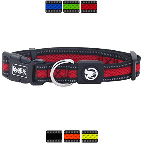 DDOXX Collar Perro Air Mesh, Ajustable, Reflectante, Acolchado | Diferentes Colores & Tamaños | para Perros Pequeño, Mediano y Grande | Collares Accesorios Gato Cachorro | Rojo, S