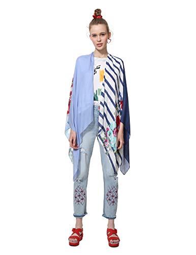 Desigual Poncho Adelaida Woman White Bufanda, Color blanco (Crudo 1001), Talla única para Mujer