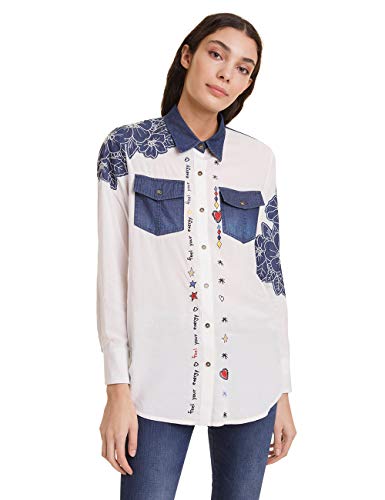 Desigual Shirt Frida Camisa, Blanco (Blanco 1000), M para Mujer