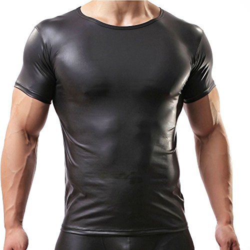 FEESHOW Hombres Camisa Elástica De Ropa Deportiva De La Forma Chaleco Escultural Negro M