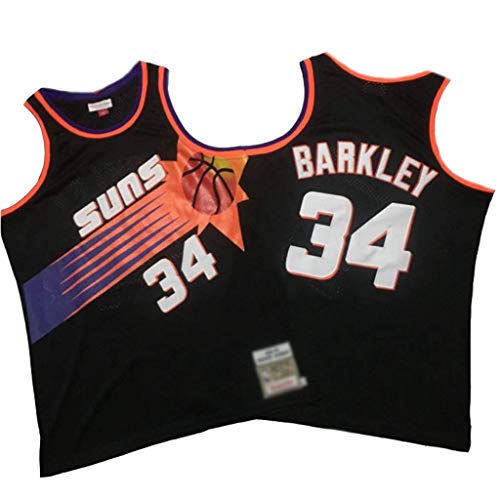 FMSports Camiseta De Baloncesto Clásica para Hombre - Camiseta De La NBA Phoenix Suns # 34 Charles Barkley, Camiseta Negra Camisetas Deportivas Transpirables Power Forward,XL~180cm/85~95kg