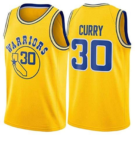 FMSports Camiseta De Baloncesto para Hombres - Golden State Warriors # 30 Stephen Curry Camiseta De Baloncesto Swingman Ropa Deportiva, Camiseta Unisex Sin Mangas Bordada Ligera,XL~180cm/85~95kg