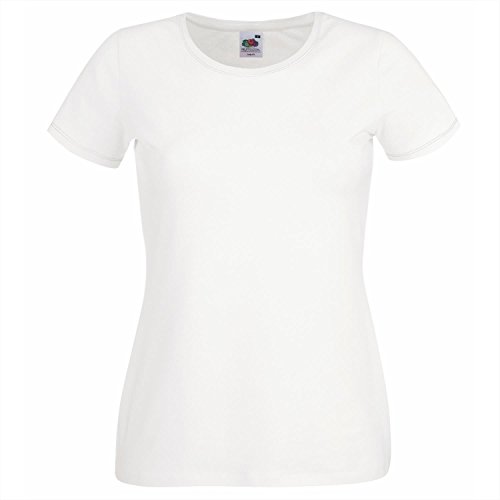 Fruit of the Loom Mujer-Fit Camiseta de cuello r - White - UK 14 / US 10 / EU 42