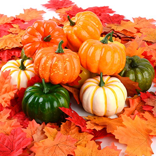 FunPa Hojas de Arce Artificiales, 412 Piezas Hojas Artificiales Calabaza Otoño Hojas de Otoño Decoración para Bodas Fiesta Temática de Otoño Fiesta de Gracias Navidad Mesa Decoración