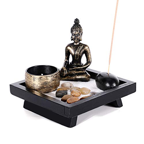 GoMaihe Buda Figura Estatua Candelabro, 12.5 x 12.5cm Portacandelitas Set Incienso Piedra Natural, Quemador de Incienso Candelabro para Meditacion Jardín Zen Relajarse Decoracion de Interiores