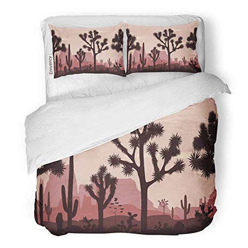 HATESAH Funda nórdica de 3 Piezas Tejido de Microfibra Desierto con Siluetas de Joshua Trees Opuntia y Saguaro Cacti Mountains El Juego de Cama Tiene 2 Fundas de Almohada 220 * 240cm,50 * 80cm*2