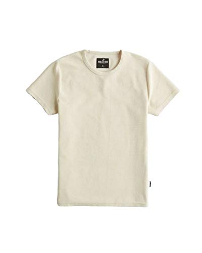 Hollister - Camiseta de cuello redondo acanalado para hombre Marfil Color blanco y marrón. M