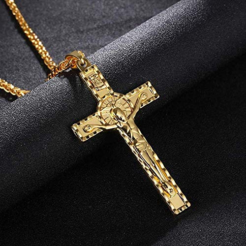 Hombres/Mujeres de Moda Cruz Cristo Jesús Colgante Collar Oro/Acero Color Inri Crucifijo Jesús Cadena y Colgante Joyas Bijoux