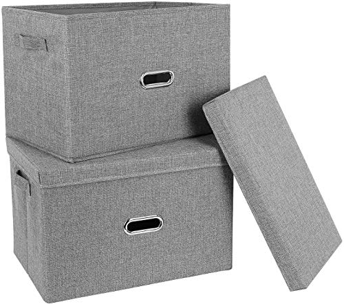 Homfa 2Pcs Organizador de Cajones Cajas de Almacenaje Plegable con Tapa Manija Anillo de Tiro para Sujetadores Bragas Calcetines Gris 44.5x29x29.5cm