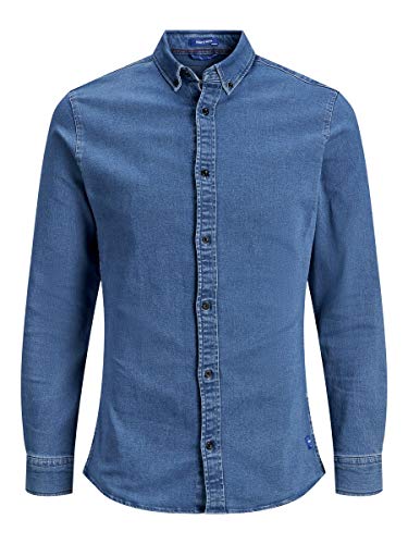 Jack & Jones Jjigeorge Shirt Stretch LS Camisa Vaquera, Azul (Light Blue Denim Fit: Super Slim), Medium para Hombre