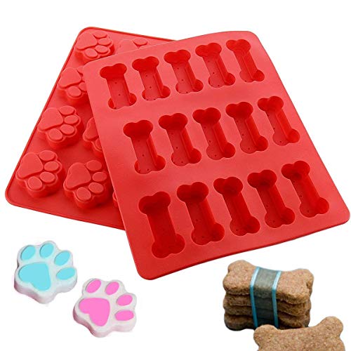 Joyoldelf moldes del silicona Cachorro Paws & Bones para hornear moldes de pan, bandejas de hielo, chocolate ect