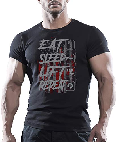 Jurcom Printing Ltd Eat Sleep Lift Repeat - Camiseta de motivación para Culturismo Negro Negro (M