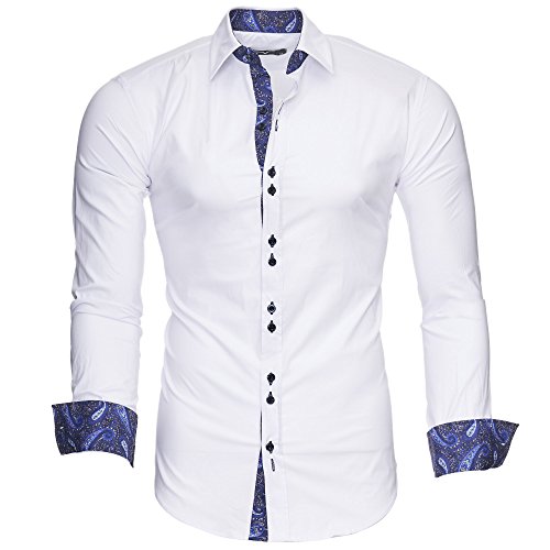 Kayhan Hombre Camisa Royal Paisley White/Navy (L)