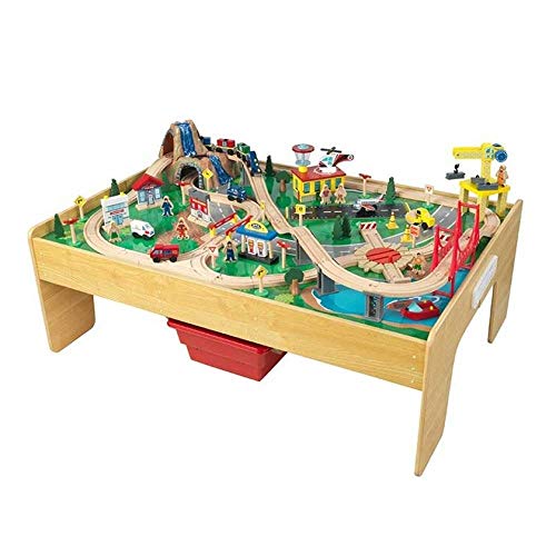 KidKraft- Set de tren y mesa de actividades de juguete, de madera, para niños, juego clásico de actividades ferroviarias con accesorios incluidos (120 piezas) Adventure , Color Multicolor (18025)