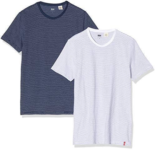 Levi's Slim 2pk Crewneck 1 Camiseta, Multicolor (2 Pack White + Blue Y/D/Blue + White Y/D Staple Stripe 0005), Small para Hombre