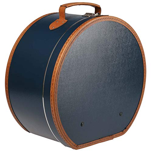 Lierys Sombrerera Redonda y Azul - Aprox. 40 cm x 21 cm - Caja para Sombrero Grande de Piel sintética - con asa y Cierre - Caja para Sombrero - También como decoración para el Piso