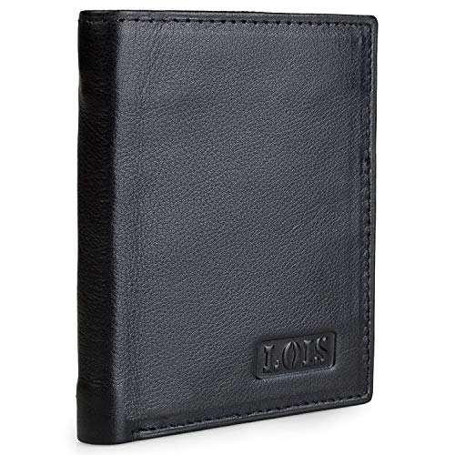 Lois - Cartera de Piel Cuero para Hombre Vertical. Porta Monedas Billetero Tarjetero. Tarjetas DNI y Billetes. Protección RFID. Caja para Regalo. Uso Diario. Calidad. 201318, Color Negro