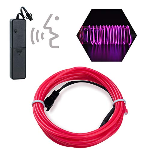 Lychee portable 9FT/3m sonido activado neón brillante estroboscópico electroluminiscente WIRE/el cable con 3 modos (Rosa)