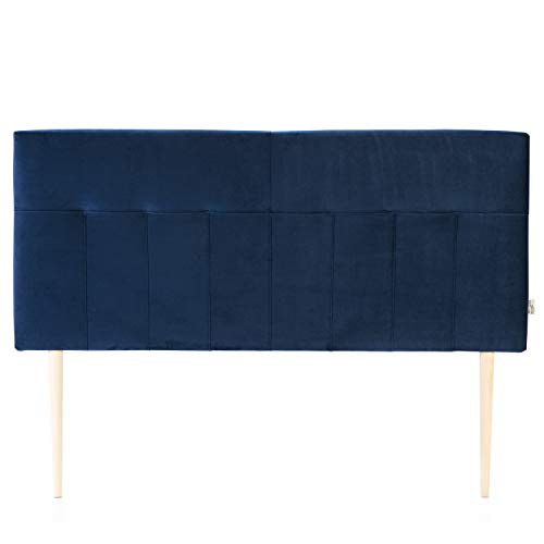 marckonfort Cabezal tapizado Nápoles 160x100 cm Azul Oscuro, Terciopelo, Patas de Madera, herrajes incluidos