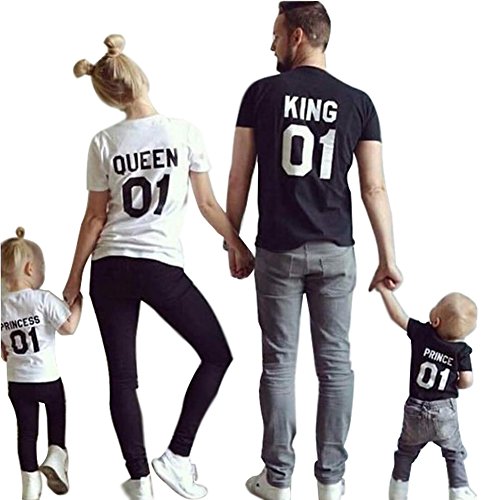 Minetom King Queen 01 Impresión Hombres Mujer Prince Princess Casual Fashion Tops Moda Manga Corta T-Shirt Ropa Familia Camiseta Blanco Queen ES 36(Madre)