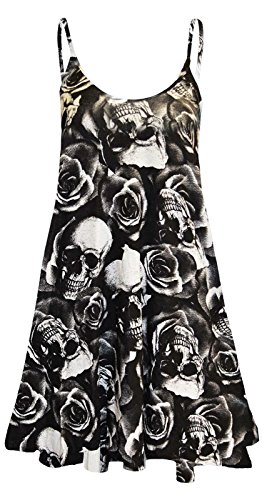 Mini vestido de verano para mujer, estampado de cami, talla grande Calavera rosa. XXL