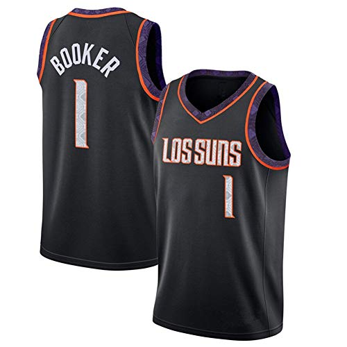 NBA Phoenix Suns #1 Devin Booker Camisetas de Baloncesto para Hombres, Uniformes, Transpirables, Bordados, Bordados, Letras y Números, Camiseta sin Mangas de Malla, Cómoda/Ligera,Negro,XXXL