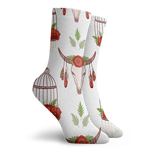 NiWCGP - Calcetines para mujer (30 cm), diseño de calaveras y amapolas en las jaulas