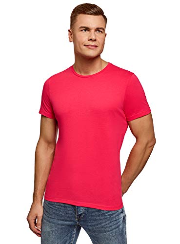 oodji Ultra Hombre Camiseta Básica, Rosa, XS