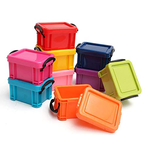 Pack de 9 Mini Cajas de Plástico Apilables para Almacenar Tapas con Cierre de Broche por Kurtzy Set de Cajas Pequeñas Multicolor - Organizador para Coche, Oficina y Cocina - Cajas Resistentes