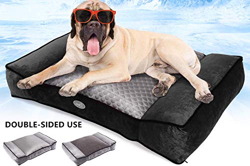 Pecute Camas para Perros Grandes de Dos Caras Colchón Perro Lavable Suave, 102X69X20cm Almohadas para Camas para Perros Gris (L, Negro)