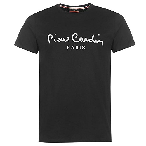 Pierre Cardin Hombre Classic 100% Algodón Camiseta Manga Corta con Cuello Redondo Estampado Grande - Multicolor - Talla S-2XL Disponible (Large, Black)