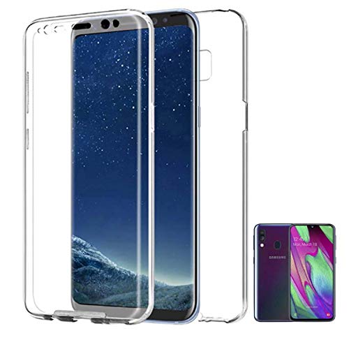 PLANETMOVIL Funda 360 Compatible con [ Samsung Galaxy A40] (5,9 Pulgadas) Carcasa Doble Cara 360 de Silicona Delantera + Trasera TPU rigido Doble 100% Transparente Enteriza y Completa