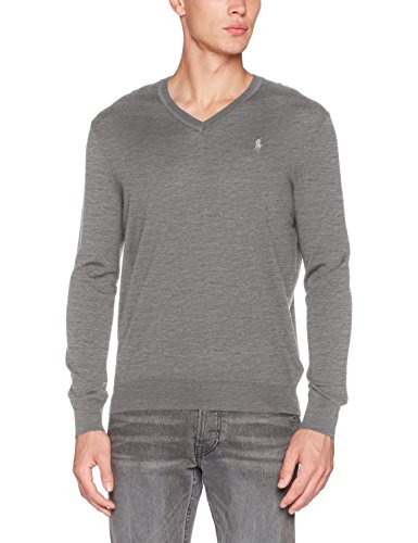 Polo Ralph Lauren Long Sleeve-Sweater Jersey, Gris (Metallic Grey Heather 2XAM), XX-Large para Hombre