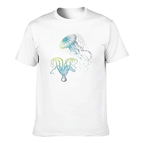 Pulpo y medusas para hombre camisetas de algodón, nuevo almuerzo, ilustración náutica Blanco blanco S