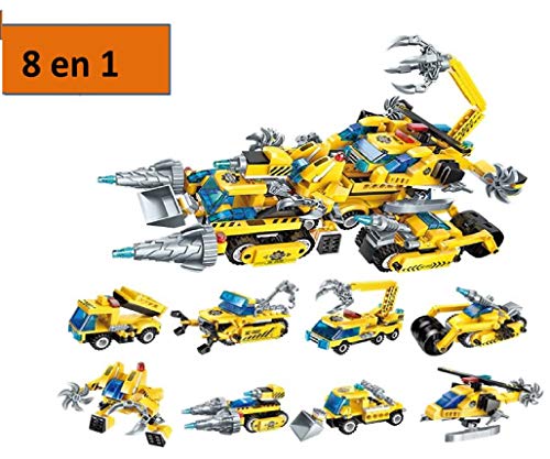 Q-Man Set Juguete de Construcción y Montaje 8 en 1 – Juguetes para Montar Vehículos y Coches Desmontables – Juego de Coches Bloques de construcción camión de ingeniería Coche Juguetes Vehículo