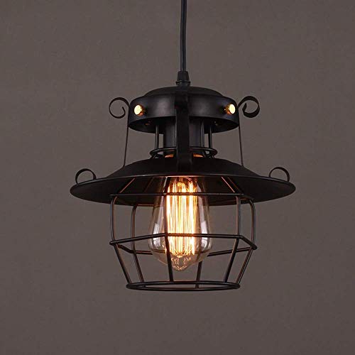 QTRT Moderno Retro Metal Industrial Jaula Colgante Luz Techo Luces Colgantes Lámpara Sombra E27 Edison Loft Vintage Suspensión Linterna for el Pasillo Comedor Café Bar Restauración Decoración