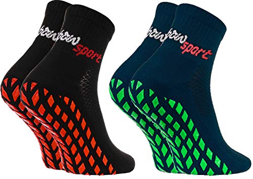 Rainbow Socks - Hombre Mujer Calcetines Antideslizantes de Deporte - 2 Pares - Negro Azul - Talla UE 44-46