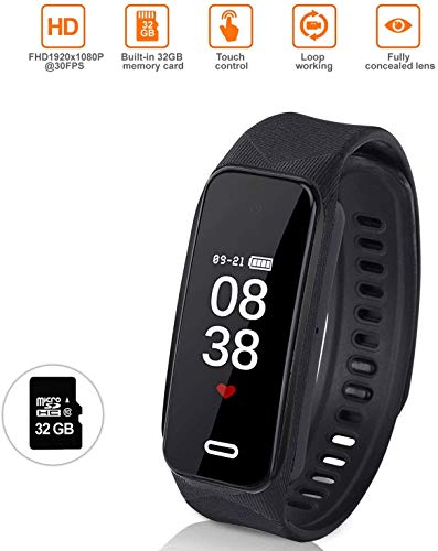 Reloj Espia Cámara de Pulsera Inteligente, Grabadora Oculta Multifunción 1080P HD Mini DVR CAM, Huella Digital Táctil, Negro